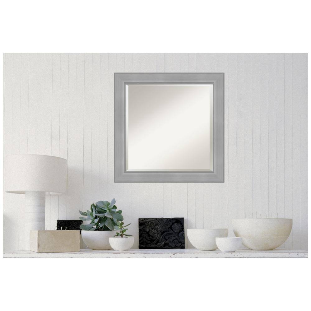Elegant Vista Brushed Nickel 24" Square Beveled Wall Mirror