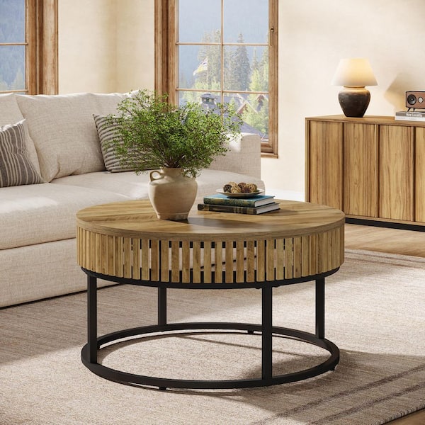 BYBLIGHT Allan 31.5 in. Light Brown Round Wood Coffee Table with