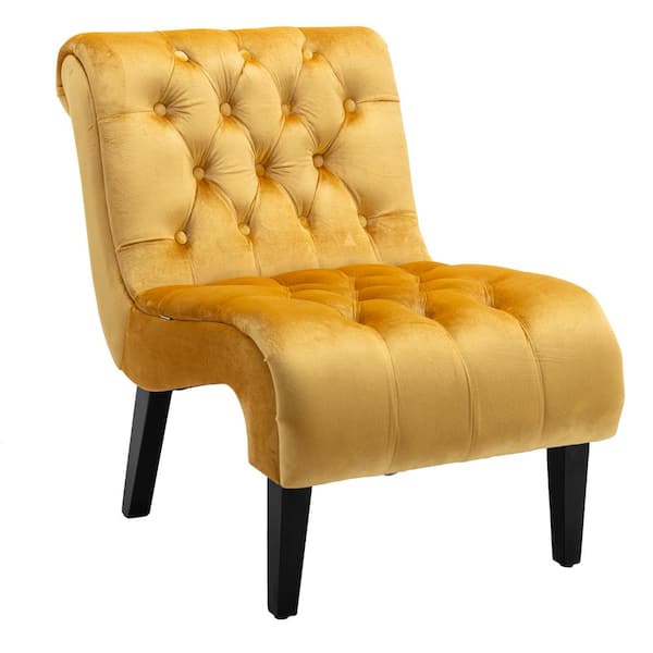 ATHMILE Yellow Velvet Side Chair (Set of 1)