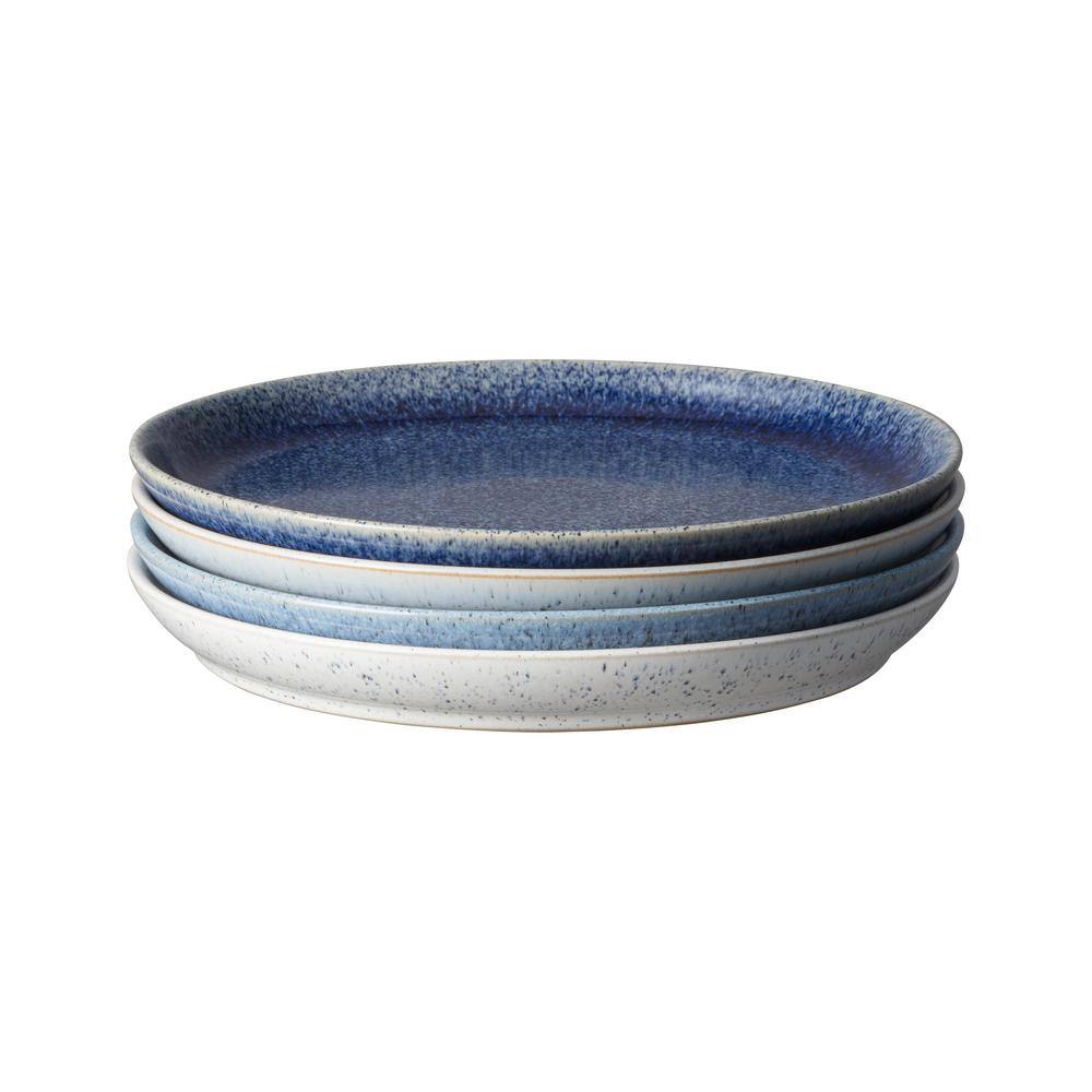 Handcrafted Blue Ceramic Coupe Dinner Plates Set of Four
