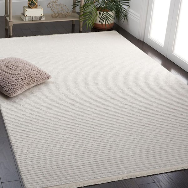 Whisper 7 ft. x 7 ft. Ivory Solid Striped Square Area Rug