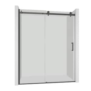 60 in. W x 76 in. H Sliding Frameless Shower Door in Matte Black Finish with Clear Glass