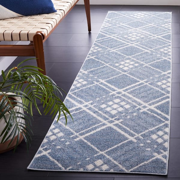 Blair Blue/Ivory 2 ft. x 8 ft. Machine Washable Geometric Diamond Runner Rug