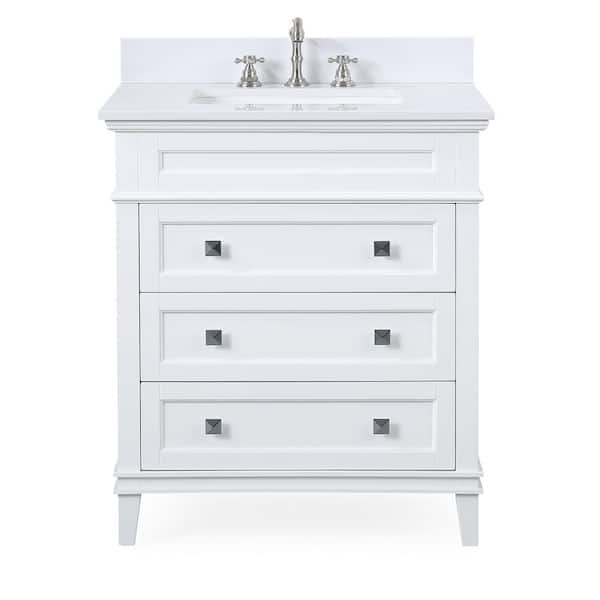 Felix 30 in. W x 22 in. D x 35 in. H Bathroom Vanity in White Color with White Quartz Top