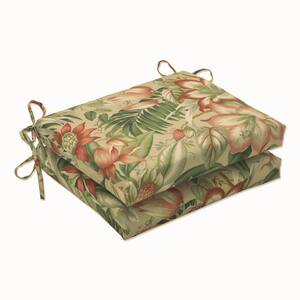 Floral 18.5 in. x 16 in. Outdoor Dining Chair Cushion in Tan/Multicolored (Set of 2)