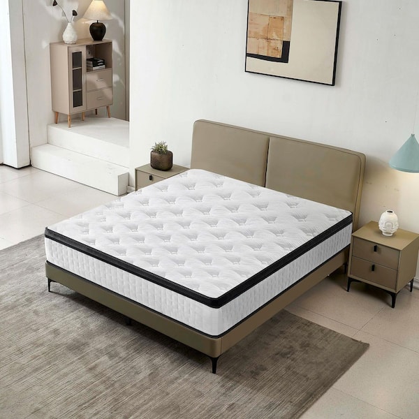 Noble House Cypress Full Size Medium Firm 12 in. Mattress, Cooling Hybrid Memory Foam Spring, Black + White