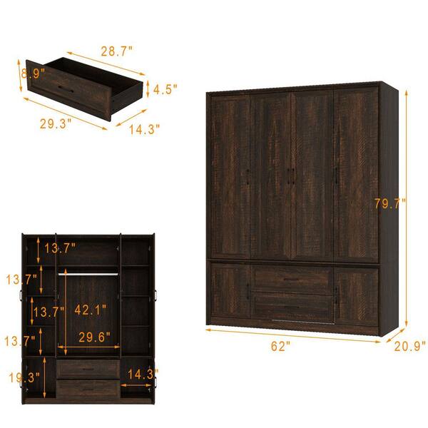 FUFU&GAGA 1-Piece Dark Walnut Wood 61.8 in. Bedroom Set with