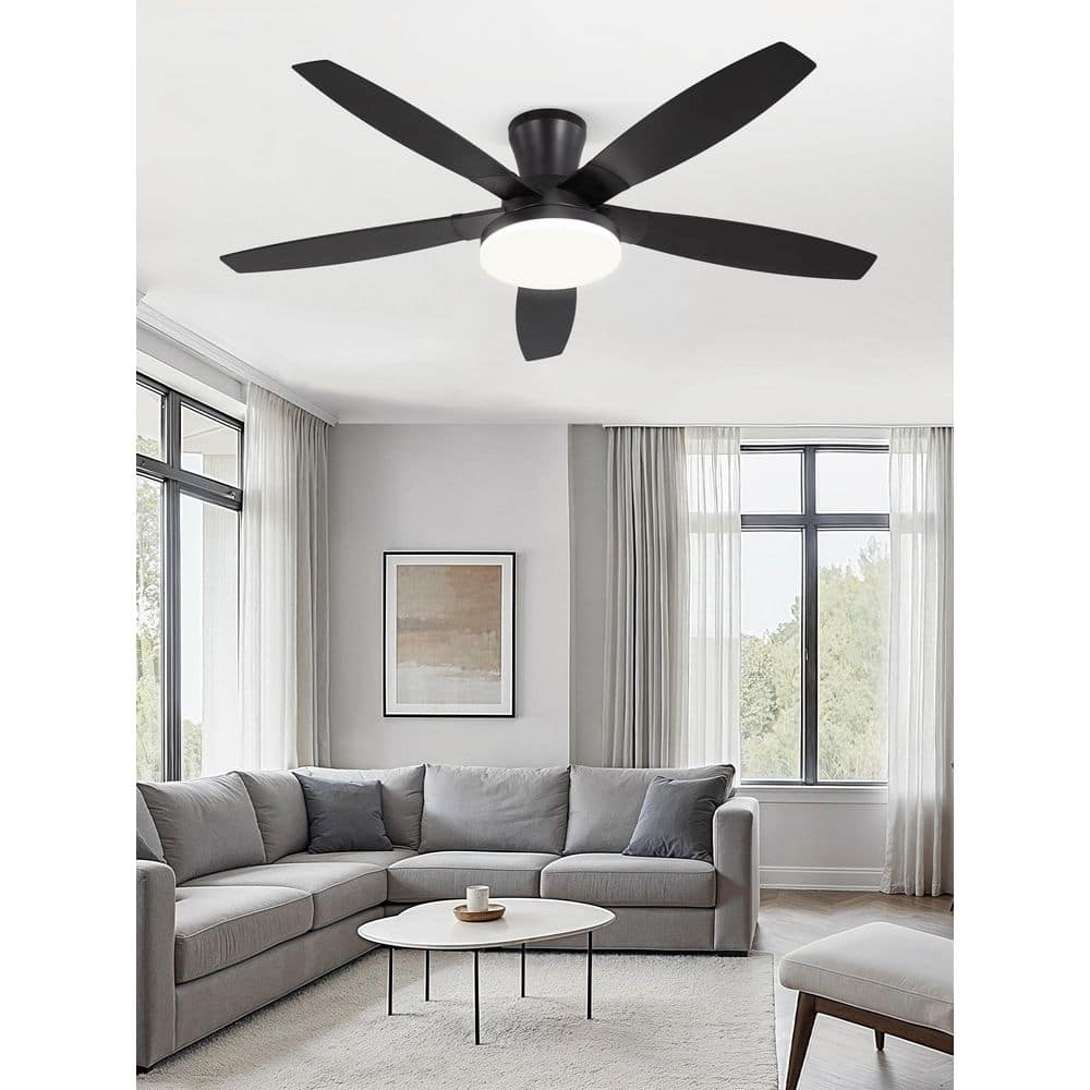 52 in. Black Indoor Dimmable LED 6-Speed Low Profile Ceiling Fan with Lights and Remote Control price history on PriceWatchPro