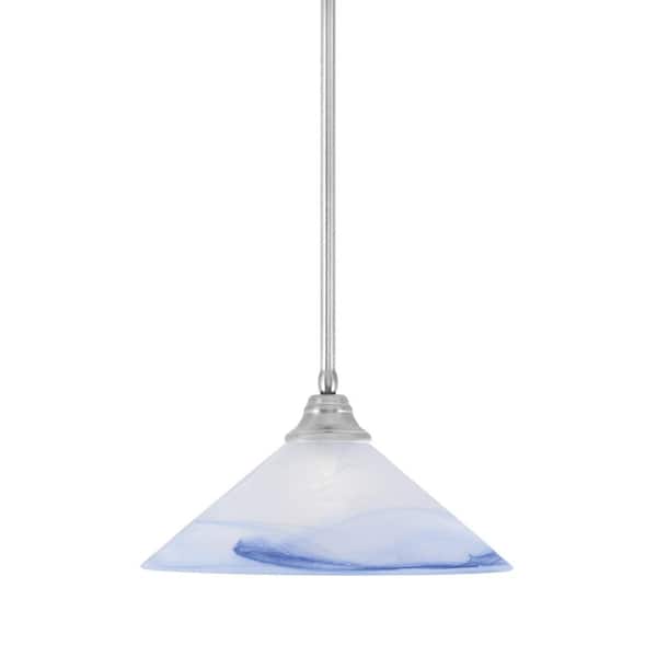 Unbranded Sparta 100-Watt 1 Light Brushed Nickel Shaded Pendant Light with 16 in. Blue Swirl Glass Shade, No Bulb Included
