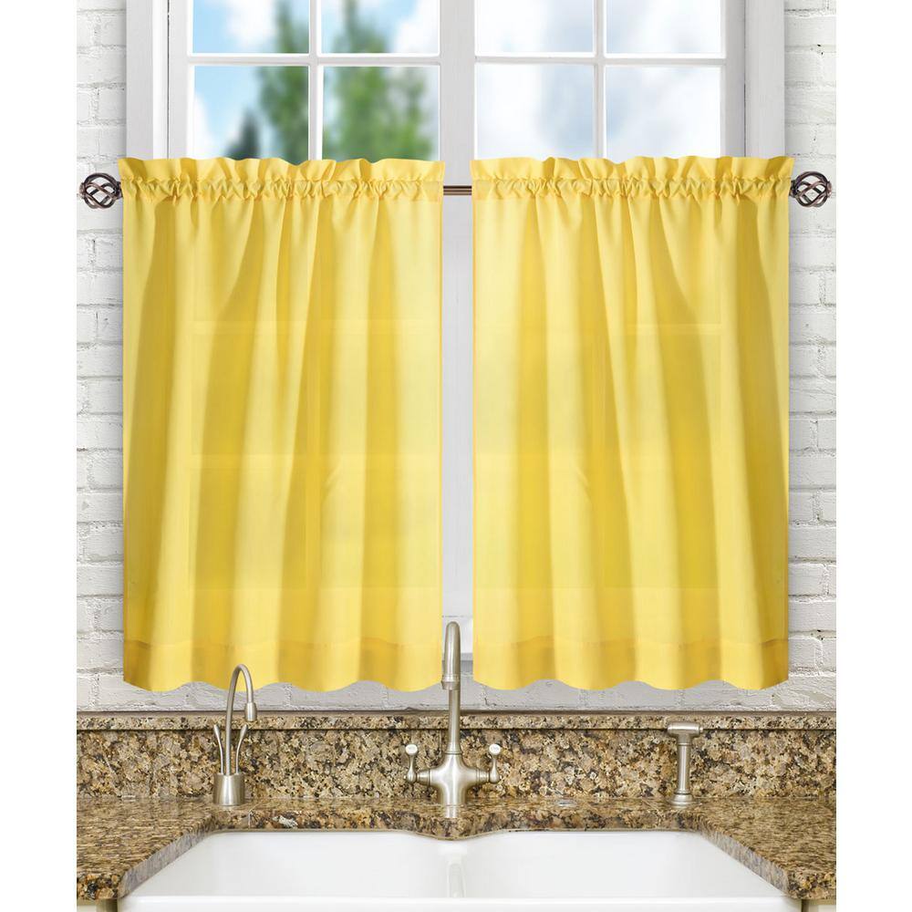 Sunny Yellow Sheer Cotton Polyester Tier Curtains