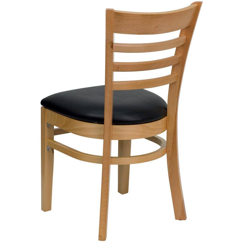 Natural Wood Ladder Back Side Chair with Black Vinyl Seat