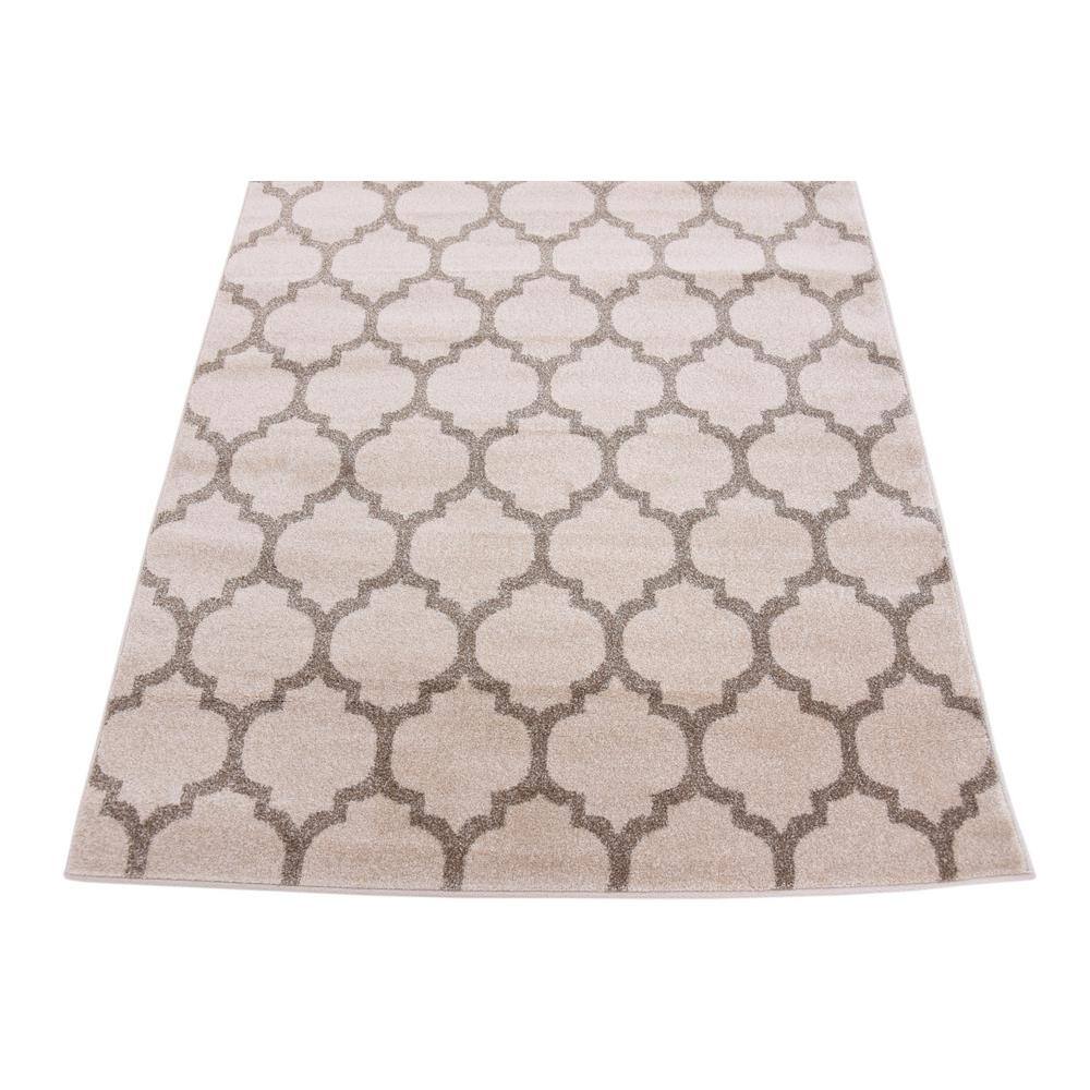 Beige and Light Brown 4' x 6' Trellis Synthetic Area Rug