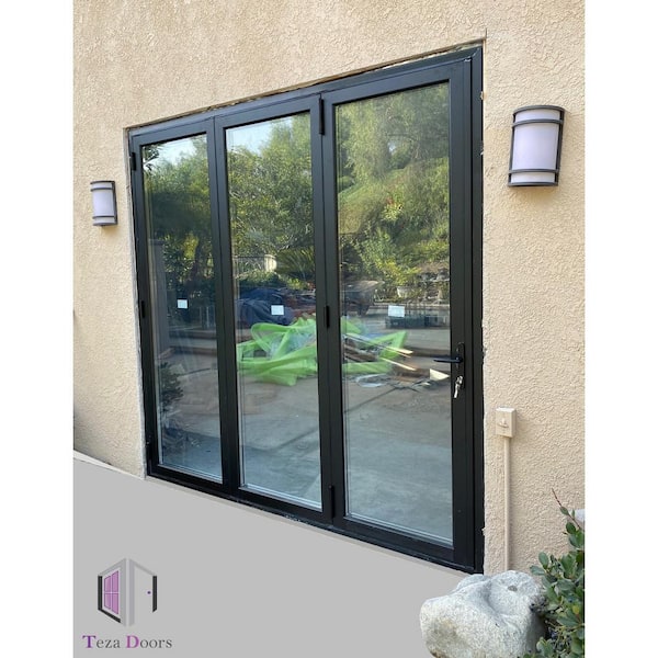 96 in. x 96 in. Black Left Swing/Outswing Aluminum Folding Patio Door