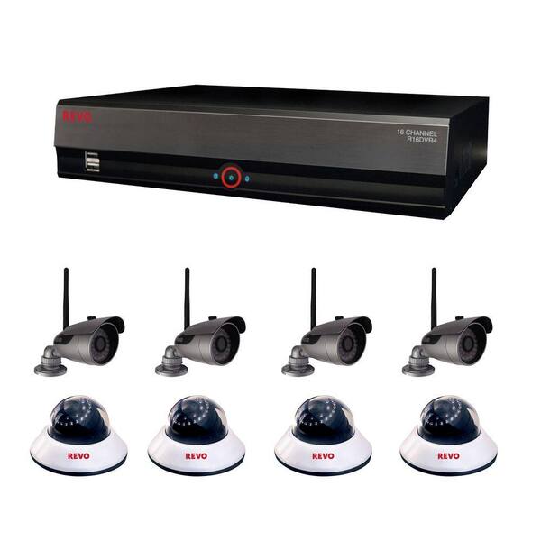 Revo 16-Channel 2TB DVR Surveillance System with 4 Wireless Bullet Cameras and (4) Wired Dome Cameras