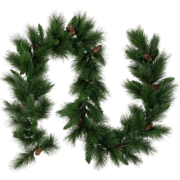 9 ft. x 14 in. White Valley Pine with Pine Cones Artificial Christmas Garland-Unlit