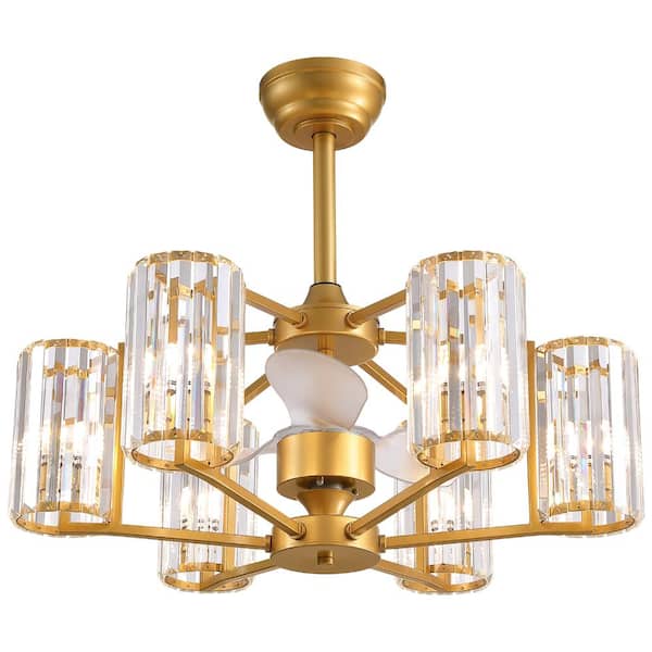 26.7 in Golden Ferris Wheel Column Crystal Fan LED Light with Dimming Function and Remote Control