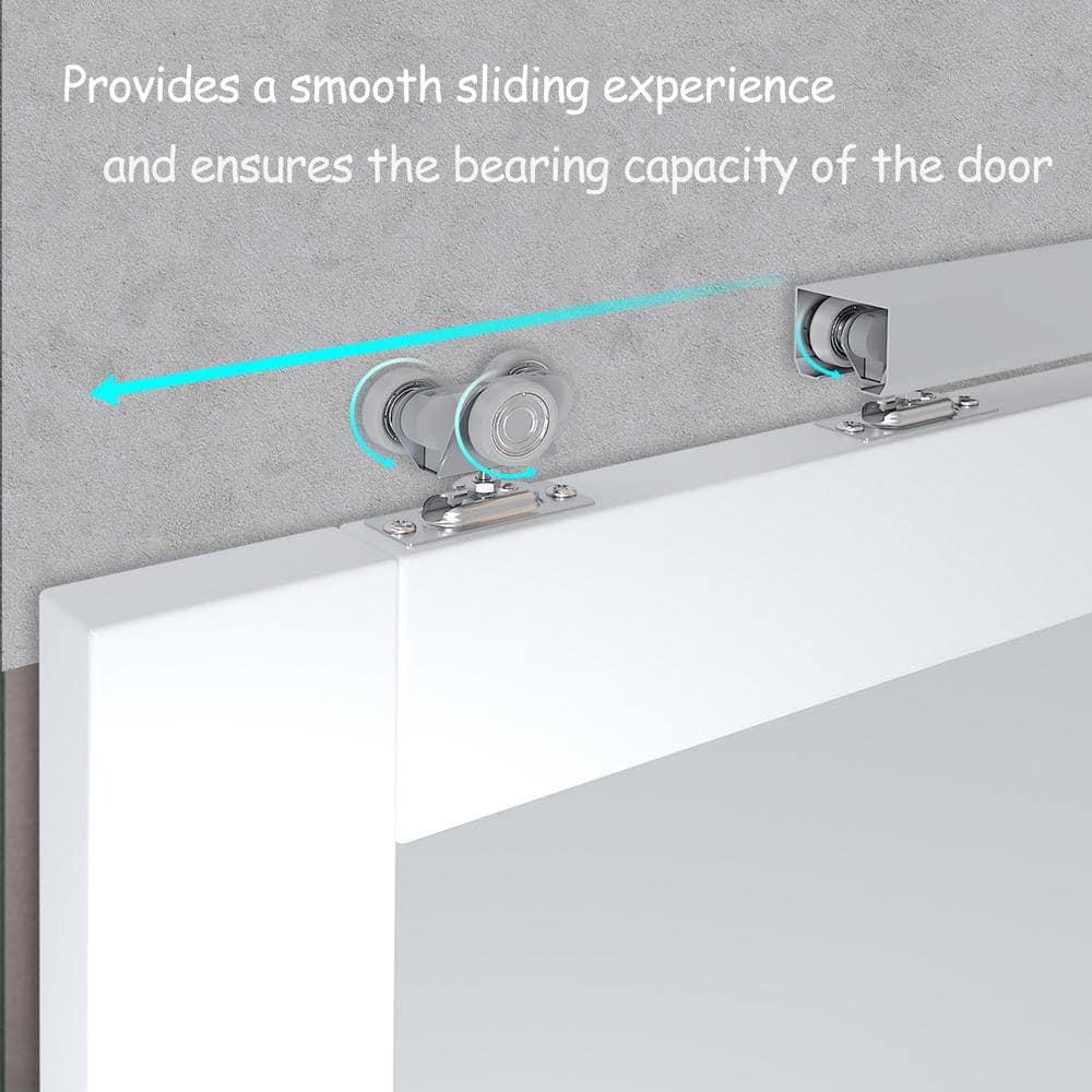 30 in. x 80 in. White Primed MDF Pocket Door Frame with Frosted Glass Panels