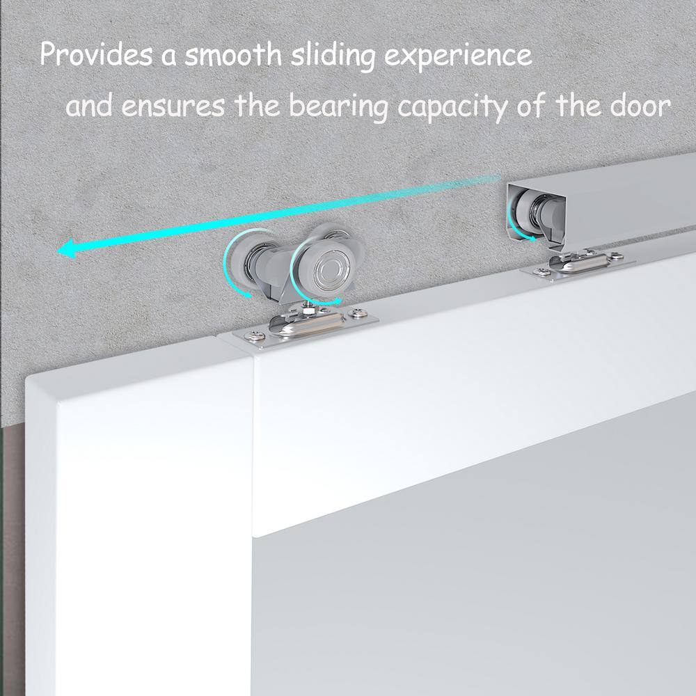 30 in. x 80 in. White Primed MDF Pocket Door Frame with Frosted Glass Panels