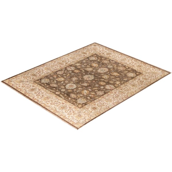 Oushak Green 8 ft. x 10 ft. Floral Wool Indoor Area Rug