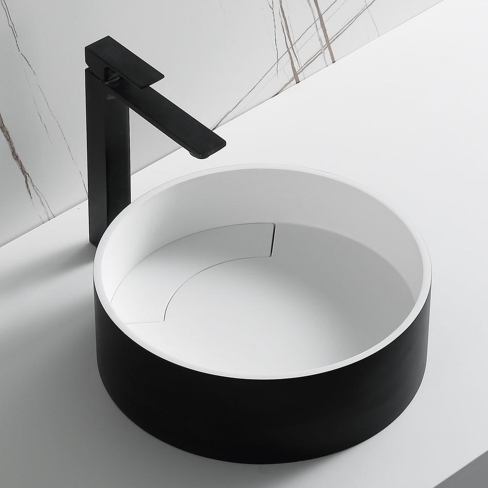 15'' Black and White Ceramic Circular Bathroom Sink