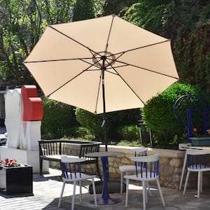 9 ft. Aluminum Market Crank and Tilt Patio Umbrella in Beige with Mobile Base