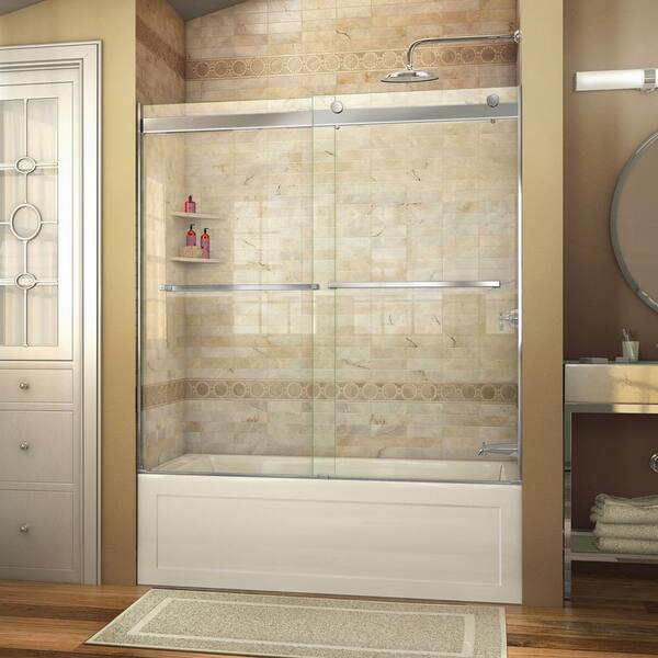 DreamLine Essence 56 in. to 60 in. x 60 in. Semi-Frameless Sliding Tub Door in Chrome