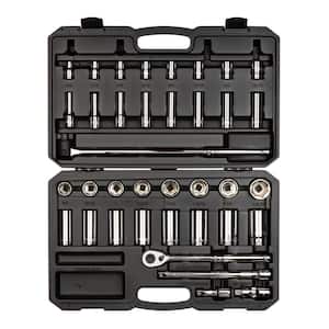 46PC Stubby Ratchet Driver Socket Adjustable Wrench Tool Set 1/4" 3/8" Bits Case 