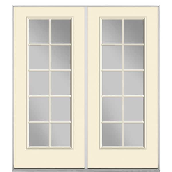 Masonite 72 in. x 80 in. Golden Haystack Steel Prehung Left Hand Inswing 10-Lite Clear Glass Patio Door Vinyl Frame no Brickmold