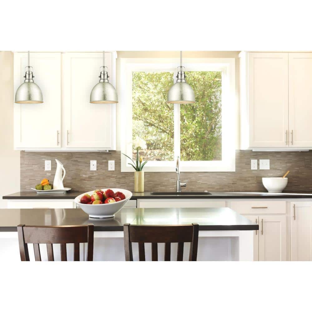 Brushed Nickel Mini Pendant Light with Hammered Dome Shade