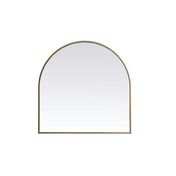 Unbranded Simply Living 30 in. W x 30 in. H Arch Metal Framed Brass Mirror