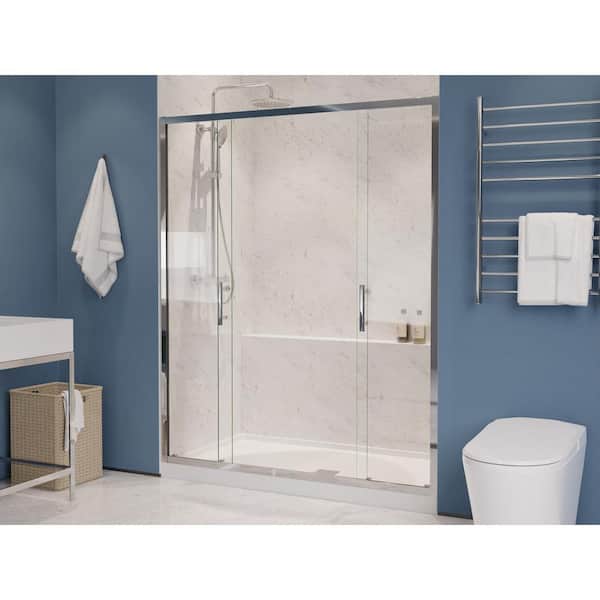 Romance Series 60 in. x 70 in. H Sliding Framed Shower Door in Chrome with Tsunami Guard Tempered Clear Glass and Handle