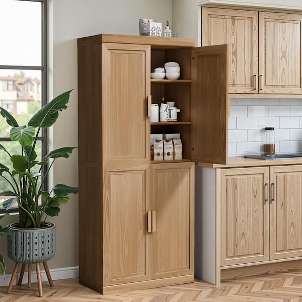 Solid Wood Natural 72 in. H Storage Cabinet with Adjustable Shelves