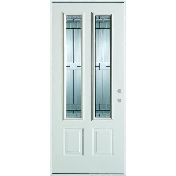 Stanley Doors 32 in. x 80 in. Architectural 2 Lite 2-Panel Painted White Left-Hand Inswing Steel Prehung Front Door