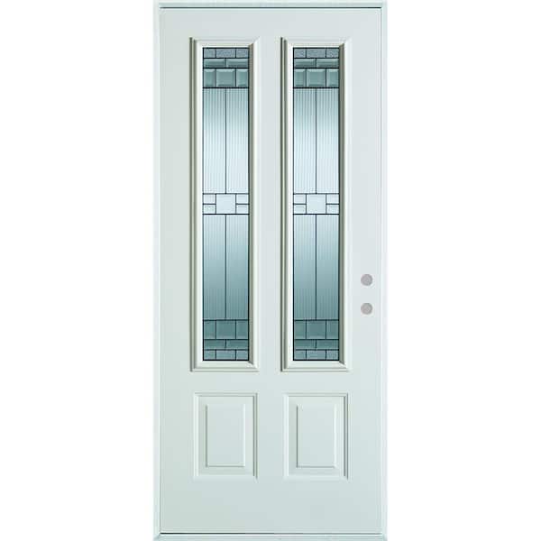Stanley Doors 36 in. x 80 in. Left-Hand Architectural 2 Lite Decorative 2-Panel Painted White Steel Prehung Front Door