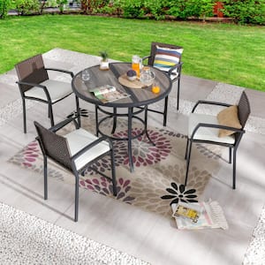 5-Piece Wicker Bar Height Outdoor Dining Set with Beige Cushions
