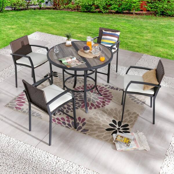 Patio Festival 5-Piece Wicker Bar Height Outdoor Dining Set with Beige ...