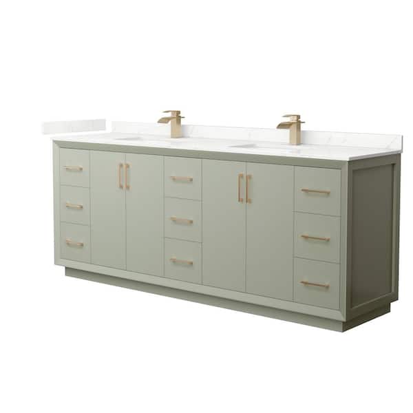 Wyndham Collection Strada 84 in. W x 22 in. D x 35 in. H Double Bath Vanity in Light Green with Giotto Quartz Top