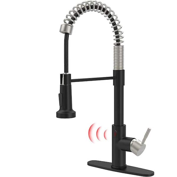 AIMADI Single Handle Touchless Pull Down Sprayer Kitchen Faucet with Advanced Spray in Matte Black & Brushed Nickel