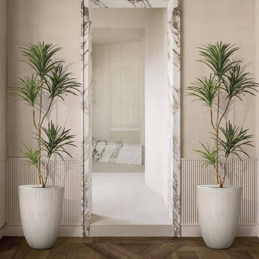 LuxenHome 2-Piece Tall Tapered Round Plastic Planters Set, Mediterranean Beige Off-White