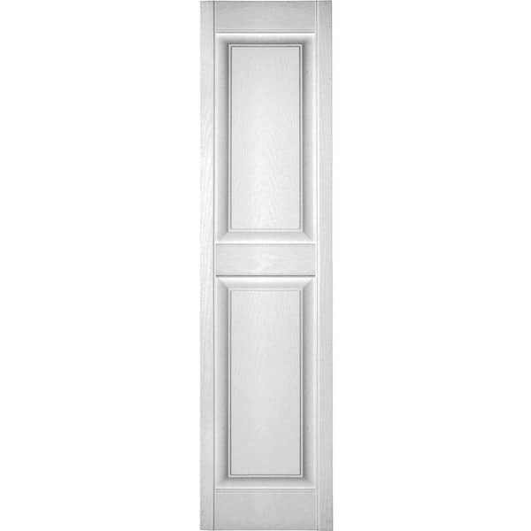 Ekena Millwork 18 in. x 64 in. Lifetime Vinyl Custom 2 Equal Raised Panel Shutters Pair Paintable