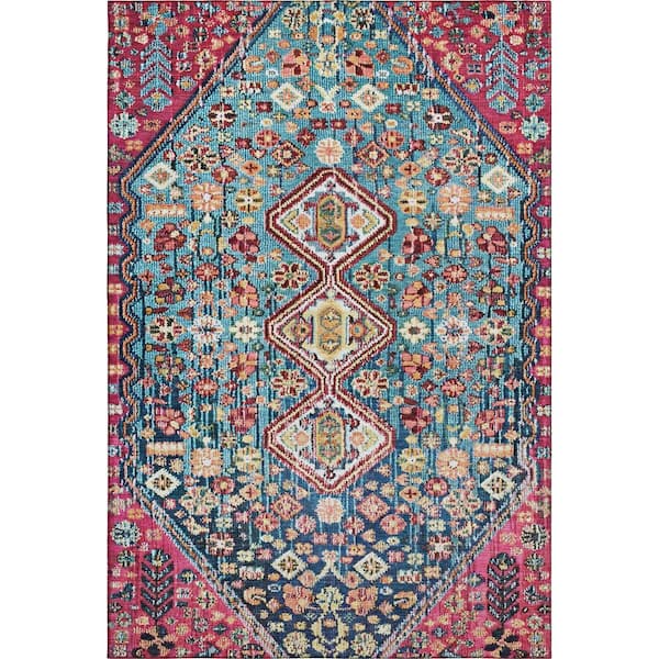 Mayfield Premium Machine Washable Abstract AMF1834 Teal 10 ft. x 14 ft. Area Rug