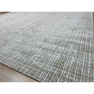 White 9 ft. x 12 ft. Hand-Knotted Bamboo Silk Modern High Low Area Rug
