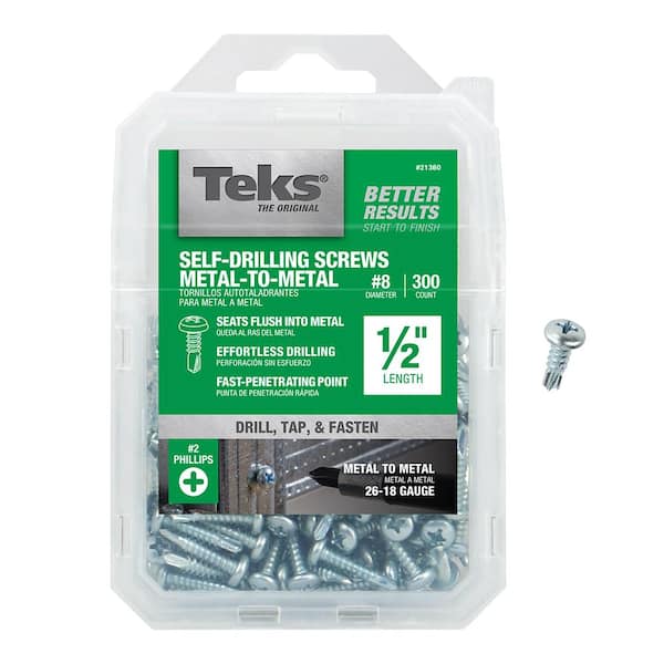 Teks #8 1/2 in. Phillips Pan-Head Self-Drilling Screws (300-Pack) 21360 -  The Home Depot