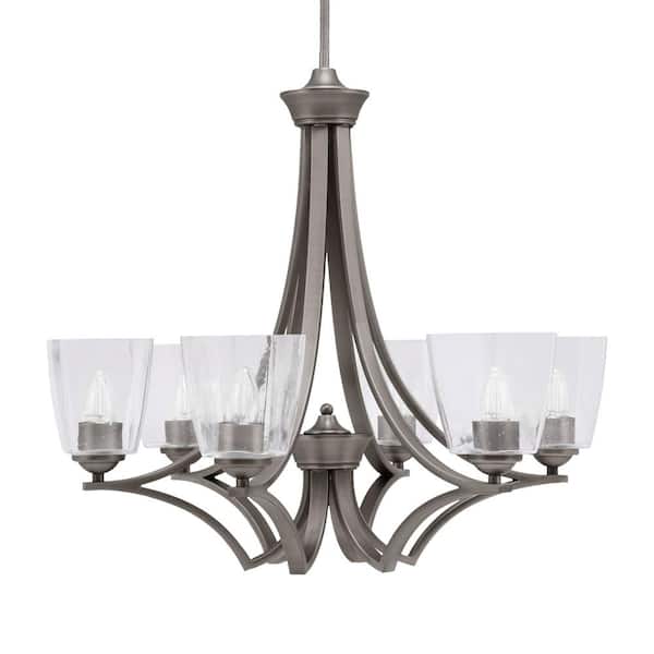 Unbranded Clevelend 6-Light Graphite Round Chandelier with 4.5 in. Square Clear Bubble Glass Shades, No bulbs included