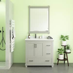 Rion 36 in. Gray Bathroom Vanity with White Composite Granite Vanity Top Ceramic Oval Sink and Backsplash