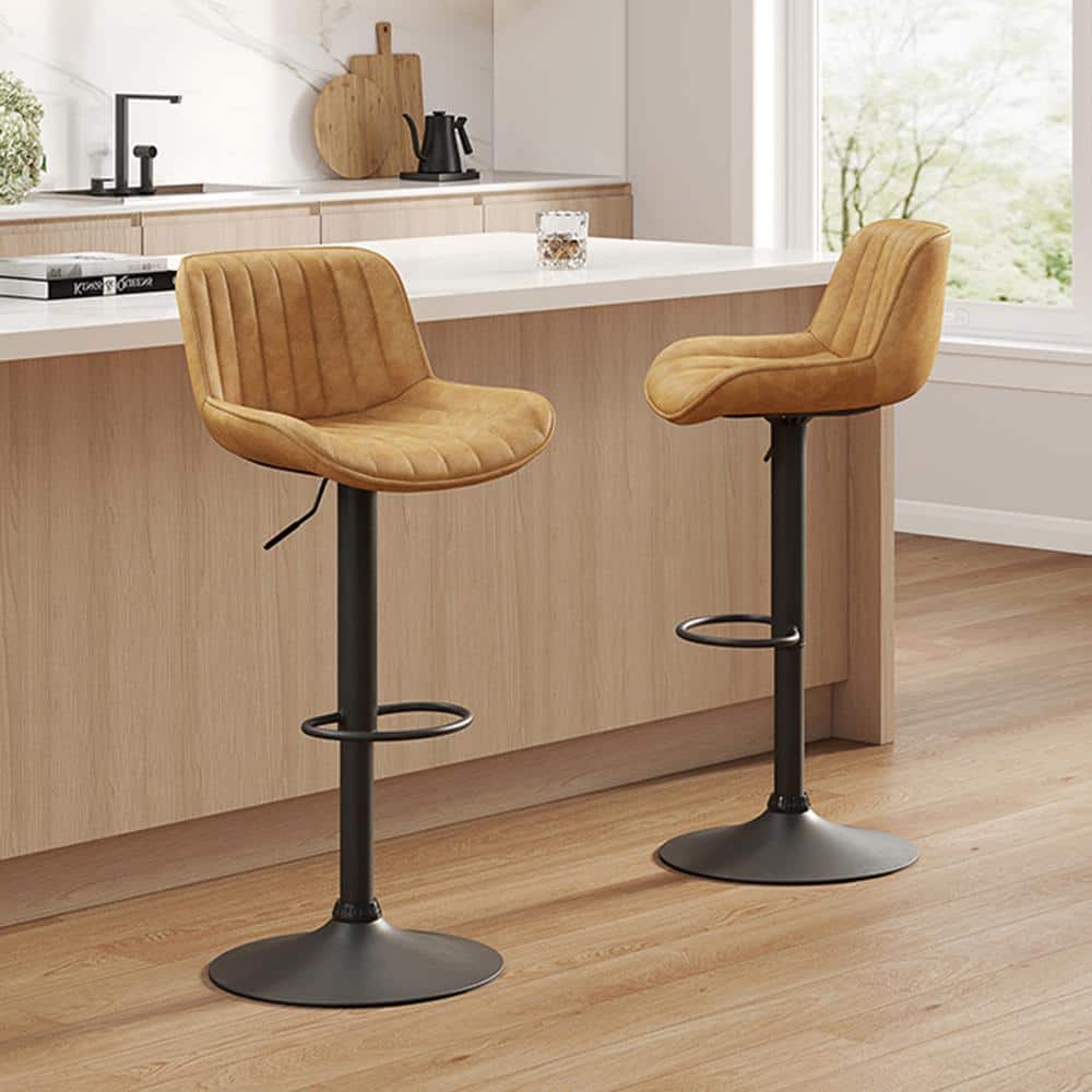 Art Leon Modern Gray Faux Leather Swivel Adjustable Height Bar Stools with Black Base Set of 2