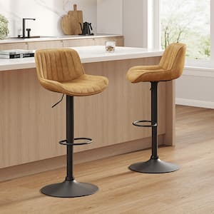 Modern Gray Faux Leather Swivel Adjustable Height Bar Stools with Black Base Set of 2