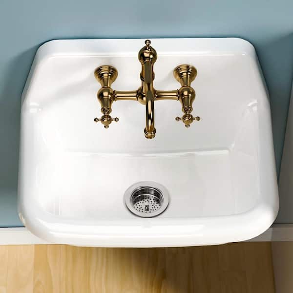 24 in. x 17 in. High Back Farmhouse Sink Wall Mount Single Bowl White Fireclay Kitchen Sink Utility Sink Laundry Sink