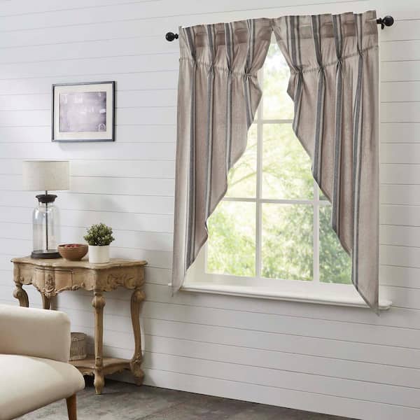 VHC BRANDS Grain Sack 36 in. W x 63 in. L Light Filtering Prairie Window Curtain Panel in Khaki Charcoal Pair