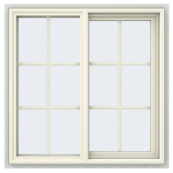 JELD-WEN 35.5 in. x 35.5 in. V-4500 Series Cream Painted Vinyl Right-Handed Sliding Window with Colonial Grids/Grilles